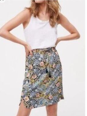 LOFT Floral Paisley Elastic Drawstring Waist Skirt Sz Small